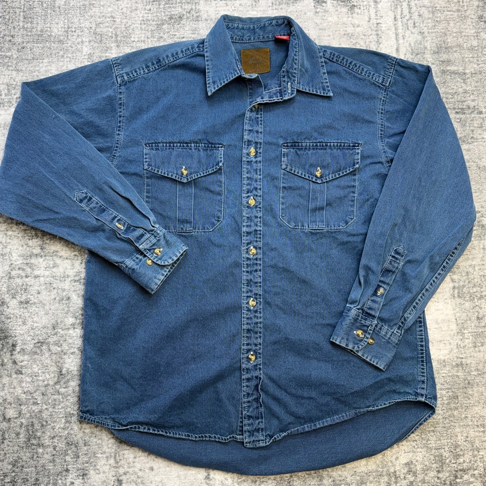 Y2K VTG GAP Denim Shirt Mens Medium Indigo Blue Button Up Workshirt Pockets